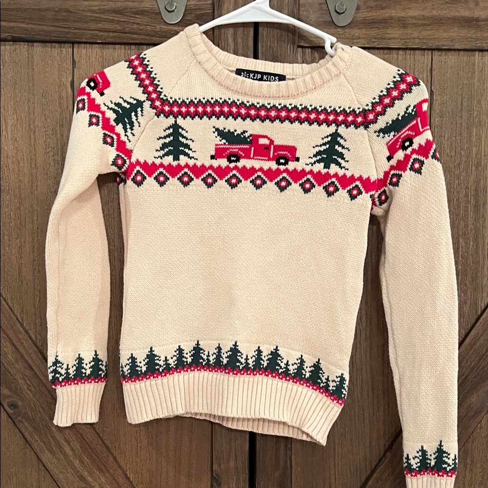 Kiel James Patrick Kids Cream and Red Holiday Sweater